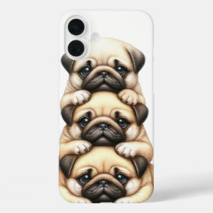 COQUES iPhone 16 PLUS PILE ADORABLE DE CHIENS EN POIVRE CARLIN