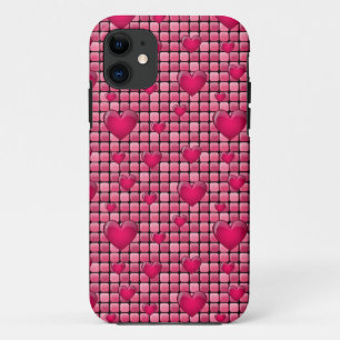 Coque iPhone 11 Pile Rose aux Coeurs