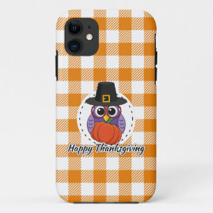 Case-Mate iPhone Case Pilgrim owl on Orange Plaid - Happy Thanksgiving