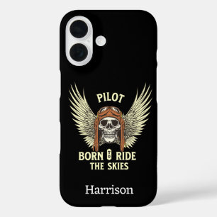 Coque Pour iPhone 16 Pilote Cool Volant,Crâne & Ailes, Aviation