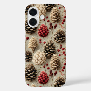 Coque Pour iPhone 16 Pinecones d'hiver et baies rouges