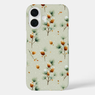 Coque Pour iPhone 16 Pinecones d'hiver et branches de neige
