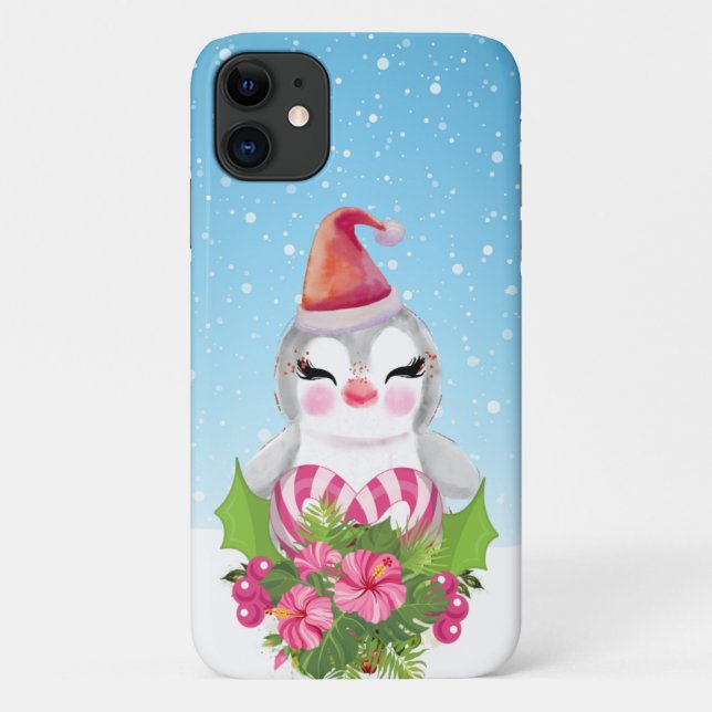 Coques Case-Mate iPhone Pingouin de Noël mignon à Santa Hat (Dos)