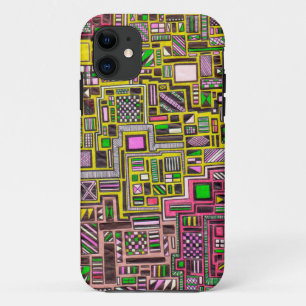 Coque iPhone 11 Pink and Yellow Geometric shapes pop art punk