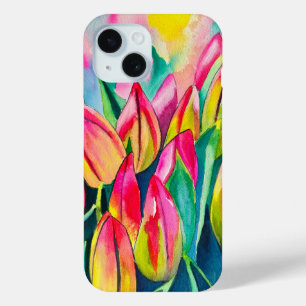 Coque Pour iPhone 15 Pink aquarelle tulipe art