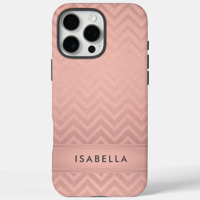 Coques Case-Mate iPhone Pink & Black Chevron Faux Rose Gold Foil Monogramm (Verso)