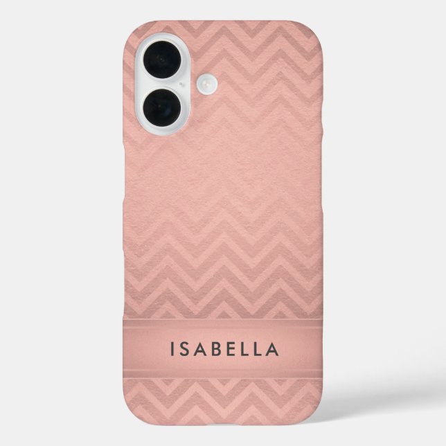 Coques Case-Mate iPhone Pink & Black Chevron Faux Rose Gold Foil Monogramm (Verso)