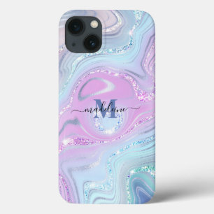 Case-Mate iPhone Case Pink Blue Crystal Marbre Iridescente Agate
