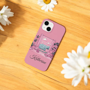 Coque Pour iPhone 14 Pink Blue Mountain View Boss Lady Girlfriend Cadea