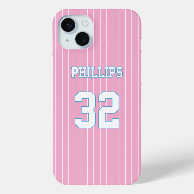 Coques Case-Mate iPhone Pink Blue White Softball Jersey Nom Numéro (Verso)