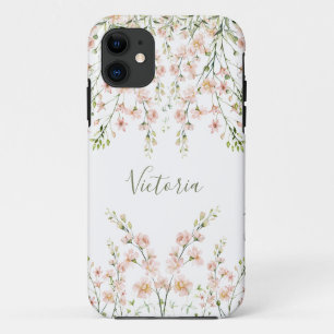 Case-Mate iPhone Case Pink Blush Sage Floral Nom Script Fleur sauvage