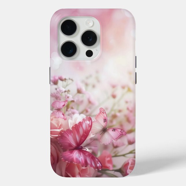 Coques Case-Mate iPhone Pink Butterflies and Roses (Verso)