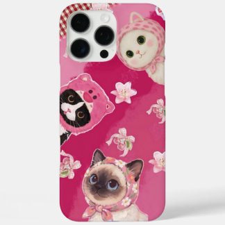 Coques iPhone 16 Pro Max Pink Cute Cat Phone Case Kawaii Kitten Aesthetic