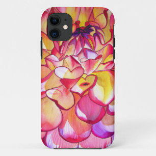 Coque iPhone 11 Pink Dahlia fleurs aquarelle art