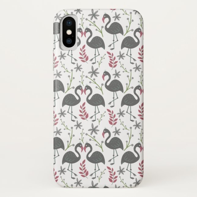 Coques Case-Mate iPhone Pink flamingo seamless pattern flowers, leaves (Dos)