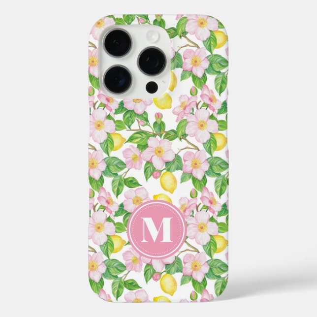Coques Case-Mate iPhone Pink Floral Lemon Pattern Monogram (Verso)