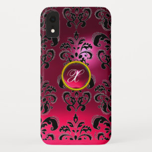 COQUES POUR iPhone PINK FUCHSIA BLACK DAMASK GEM MONOGRAM
