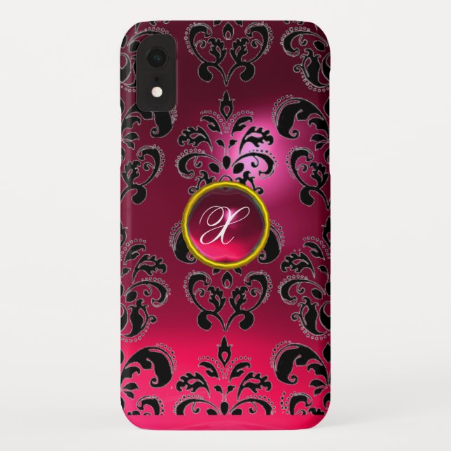 COQUES Case-Mate iPhone PINK FUCHSIA BLACK DAMASK GEM MONOGRAM (Dos)