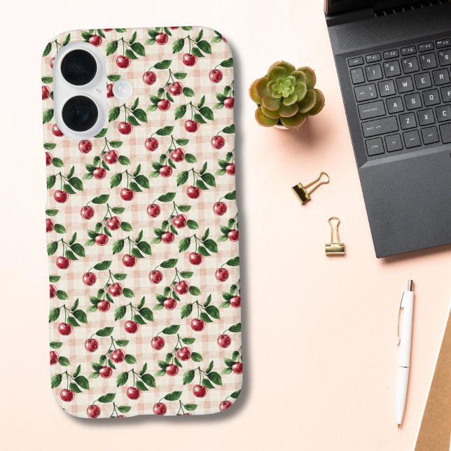 Coques Case-Mate iPhone Pink Gingham Cherry Coquette Aesthetic Gift Her (Pink Gingham Cherries Coquette Aesthetic iPhone case. Available in iPhone 16 15 14 13 12 11)