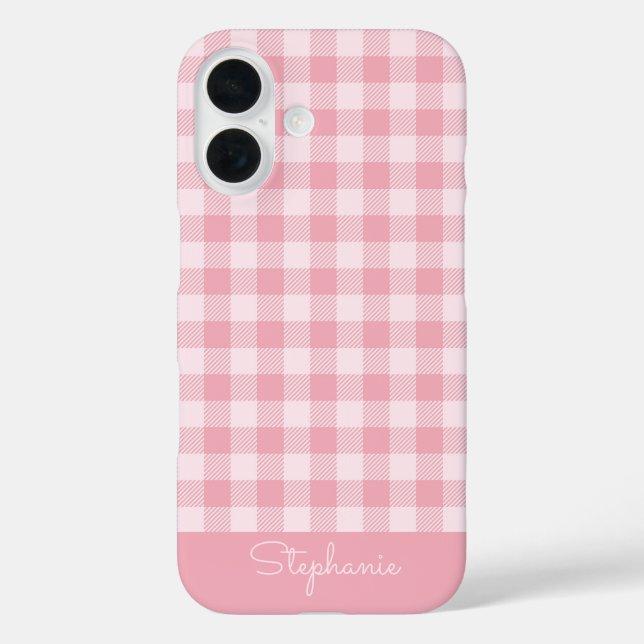 Coques Case-Mate iPhone Pink Gingham Pattern Girly Checkered Plaid Name (Verso)