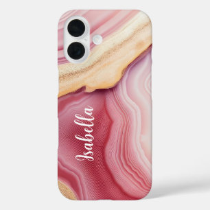 Coque Pour iPhone 16 Pink Gold Agate Modern Chic Nom