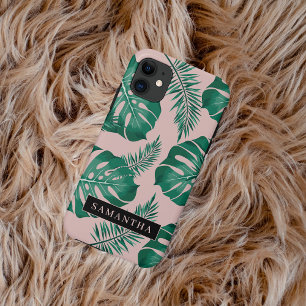 Case-Mate iPhone Case Pink & Green Palm Feuille Motif & nom