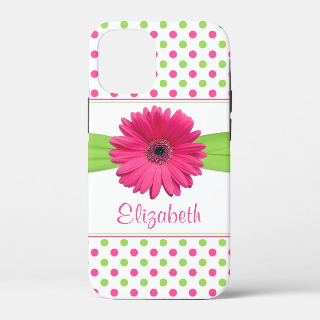 Coques Case-Mate iPhone Pink Green Polka Dot Gerbera Daisy iPhone (Verso)