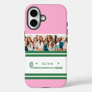 Coque Pour iPhone 16 Pink & Green Striped cadeau rétro personnalisé