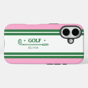 Coque Pour iPhone 16 Pink & Green Striped cadeau rétro personnalisé