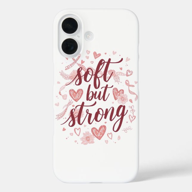Coques Case-Mate iPhone Pink Hearts Empowering "Soft But Strong" Graphic (Verso)