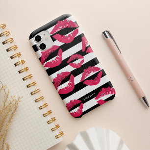 Coque Pour iPhone 14 Pink Lip Imprimer Baisers Noir & Blanc Bande