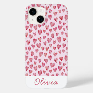 Coque Pour iPhone 14 Pink love coeur aquarelle nom du motif