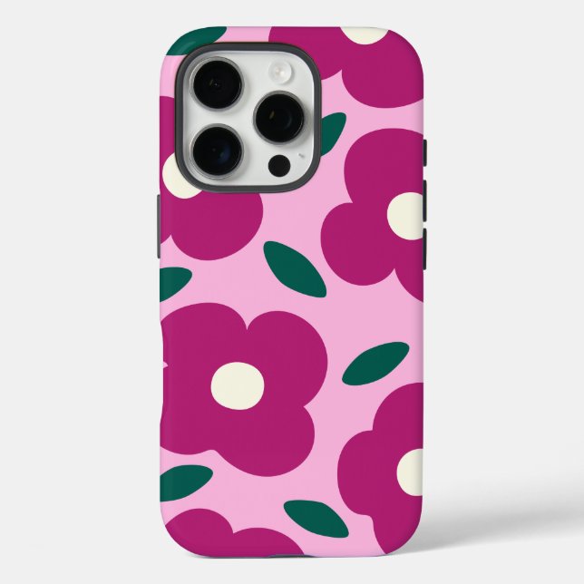 Coques Case-Mate iPhone Pink Magenta Abstrait Motif de fleurs rétro (Verso)
