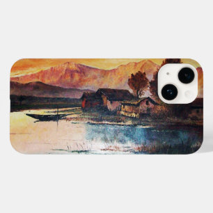 COQUE POUR iPhone 14 PINK MOUNTAINS LAC ALPINE SUNSET PAYSAGE
