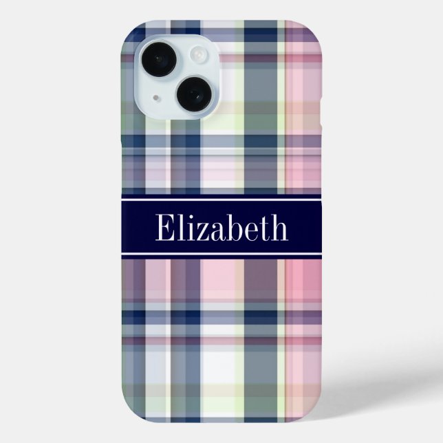 Coques Case-Mate iPhone Pink Navy Green White Preppy (Verso)