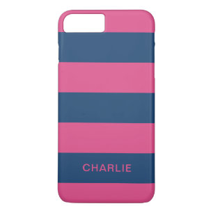 Coques Pour iPhone Pink & Navy Stripes dossiers de téléphone de nom p