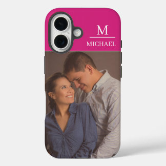 Coque Pour iPhone 16 Pink One Photo Name and Initial 