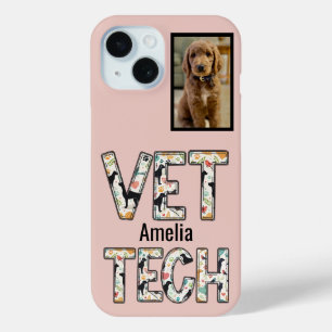 Coque Pour iPhone 15 Pink Pet Photo Vet Tech Nom