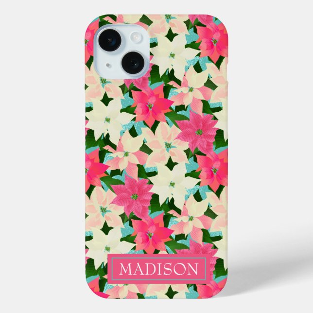 Coques Case-Mate iPhone Pink Poinsettia Noël Turquoise (Verso)