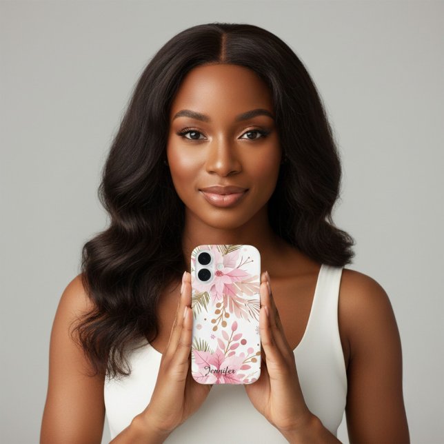 Coques Case-Mate iPhone Pink Winter Poinsettia Floral iPhone Case | (Créateur téléchargé)