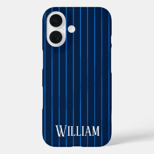 Coque Pour iPhone 16 Pinstripes bleu marine personnalisées