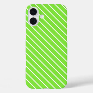 iPhone 16 Plus Case Pinstripes diagonales - vert citron et blanc