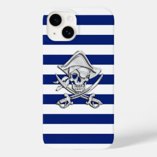 Coque Pour iPhone 14 Pirate Chrome Croix d'Os Imprimé sur Rayures Nuit