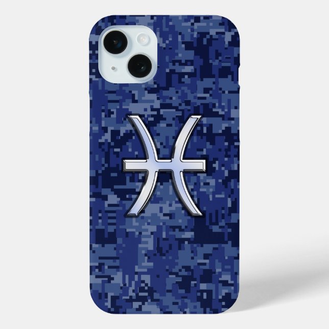 Coques Case-Mate iPhone Pisces Zodiac Sign on Navy Blue Digital Camo (Verso)