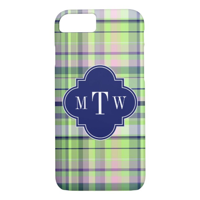 Coques Case-Mate iPhone Pistachio Marine rose What Preppy Madras Monogramm (Dos)