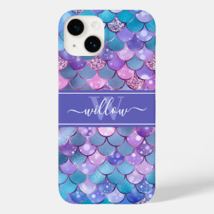 Coque Pour iPhone 14 Pistes de sirène violet Nom du Motif Monogramme