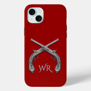 Coque iPhone 15 Mini Pistolets Croisés Monogramme Rouge