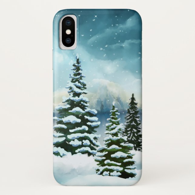 Coques Case-Mate iPhone Pittoresque Winter Wonderland aquarelle peinture (Dos)