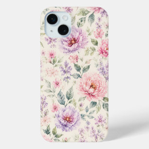 Coque iPhone 15 Mini Pivoine Florale Aquarelle Douce