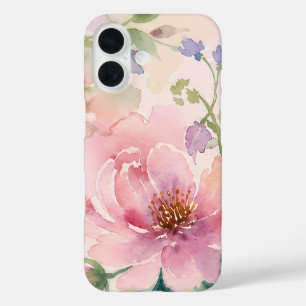 Coque Pour iPhone 16 Pivoine Florale Aquarelle Rose Pâle